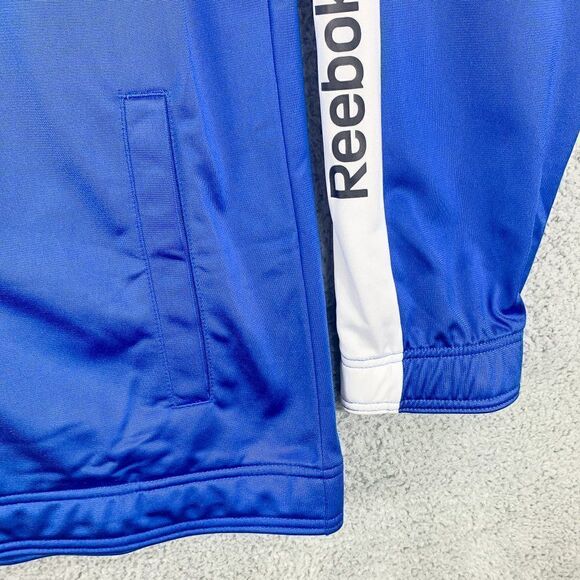 Reebok Track Jacket Mens Extra Large Blue Windbreaker Run Gym Spell Out Full Zip - Picture 4 of 11
